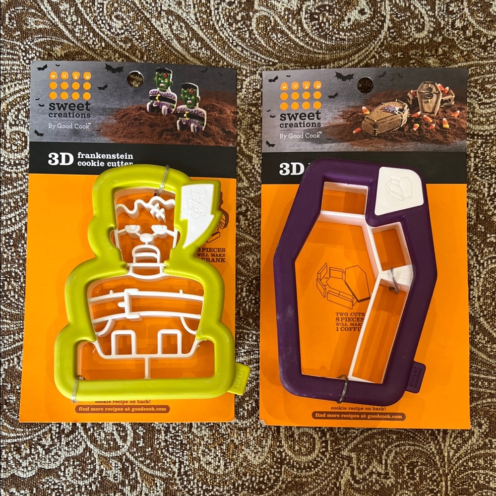 Halloween 3D Cookie Cutters by Good Cook NEW Frankenstein and Vampire Coffin